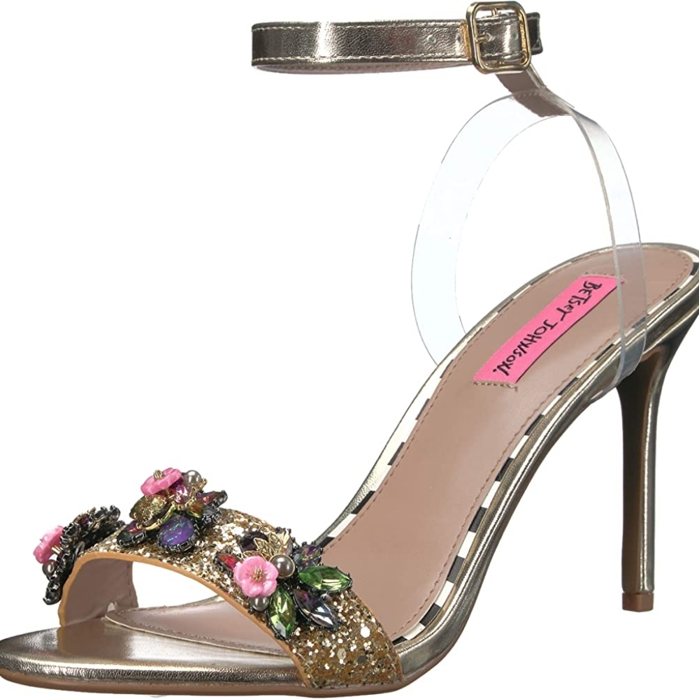 Betsey Johnson Women's Alyna Heeled Sandal, Gold Multi, 5 M US